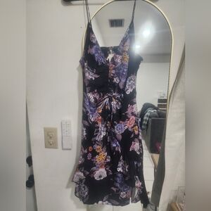 Free People Black Floral Mini Wrap Dress NWT